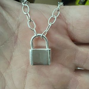 New Sterling Silver Padlock necklace 18" - padlock opens as front clasp - lock